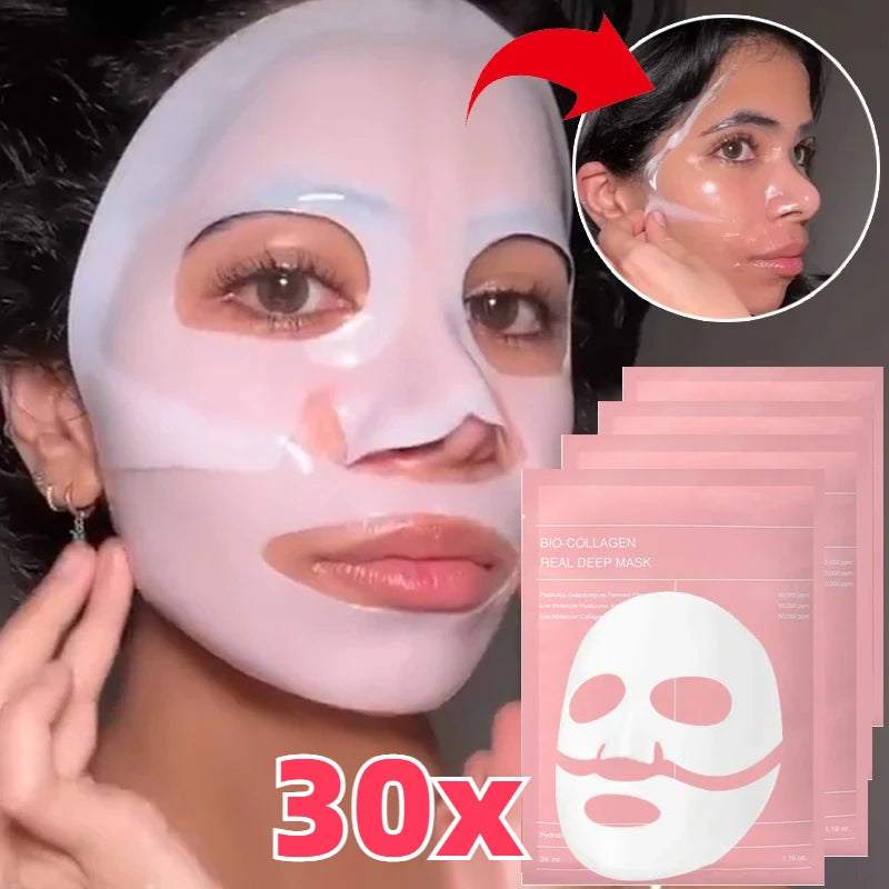 10Pcs Collagen Facial Mask Moisturizing Anti Wrinkle Shrink Pores Deep Hydrating Brightening Face Mask Dry Skin Care Sheet Mask