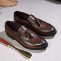 Classic Men's Genuine Leather Tassel Loafers Handmade Slip-On Casual Shoes Comfortable for Office Wedding Dressing Daily Wear