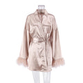 Women Satin Robe Feather Bathrobes Satin Sexy Mini Dress Long Sleeve Loose Peignoirs For Women Robe White Wedding Dress Black Bride Dresses