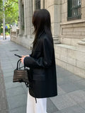 New Spring Autumn Women Elegant PU Leather Blazers Office Long Sleeve Jacket Blazer Slim Fit Lapel Flap Chic Women's Clothing