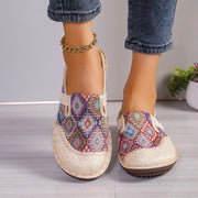 Women Bohemian Canvas Mule Sandals Ethnic Geometric Print Ultra‑Light Non‑Slip PU Sole Closed Toe Flat Slip‑On Casual Shoes