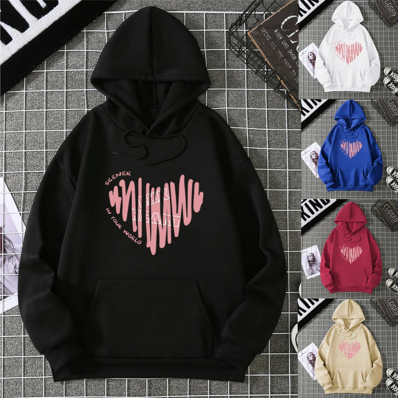 2025Winter Women's Hoodie Solid Color Print Unisex style Double Pockets Sweatshirts Outerwear Plus-Size Women's Clothing CYXX235