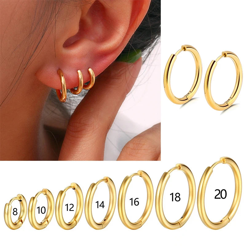 1 Pair Stainless Steel Round Hoop Earrings For Women 2.5mm Thick Hip-hop Street Pop Ear Buckle Classic Huggie Daily Jewelry