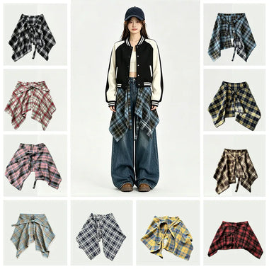 1/2/3Pcs Women Yellow Plaid Layering Shirt Extender Patchwork High Waist Hip Cover Slim Fashion Half Skirt Hem For Stacked Outfi