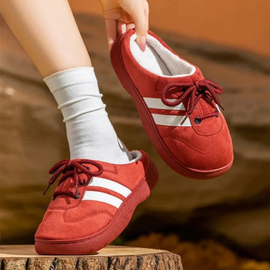 ZUOFU Women Fashion Non Slip Plush Cotton Slippers, Autumn Winter Warm Fleece Lined Indoor Outdoor Home Shoes