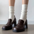 2025 New Retro pu Leather Slip On Women Pumps Ladies Loafers Dress Shoes Thick High Heels Platform Shoes