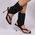 Summer Fashion Knitted Design Square Toe Casual Women's Cool Boots 2026 New Solid Color Clip Toe High Heel Outdoor Women Boots