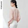 SENTUBILA Office Lady White Tie Blouse Women 2026 Spring Lace-up Collar Long Sleeve Simple Ladies Tops Woman Clothes 143C56765X