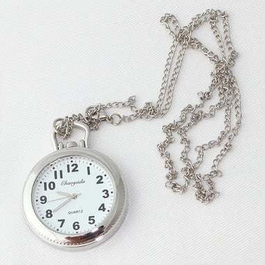 Fashion Watch Silver Round Women Quartz Long Necklace Pocket Watch Chain Pendant Men Gift Simple Watches