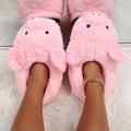 Women's Cute Cartoon Pig Shoes Winter Warm Heel Cover Home Floor Slippers Soft Fur Indoor Fluffy House Bedroom Silent Shoes