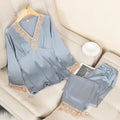 Satin Pajamas Set Faux Silk Women Sleepwear Shirt&Pants Casual Lace Pijamas Lounge Wear Spring Summer New Home Clothes Nightwear
