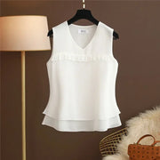 2026 Fashion Brand Summer Top Ladies Plus-size Loose Cover Belly Chiffon Shirt Sleeveless V-neck Temperament Small Shirt Blouse