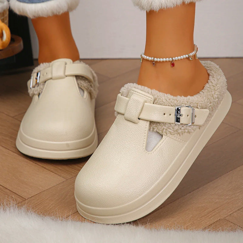 Waterproof Eva Closed Toe Mules Slippers Women 2025 Winter Warm Plush Home Slippers Woman Non Slip Thick Sole Ndoor Cotton Shoes