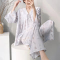 Summer Lady Cotton Silk Thin Pajamas Sets Women V-Neck Long Sleeve Tops Sleepwear Pants 2PCS Female Korean Loose Homewear Suits