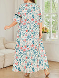 Floral Dress GIBSIE Plus Size Floral Print V-Neck Summer Dress Women 2027 New Half Sleeve Beach Casual Loose Lady Vacation Long Dresses