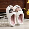 SHAJI Pug Embroidered Plush Slippers Winter Thick Sole Woolen Cotton Warm Non-Slip Comfortable Indoor Home Shoes