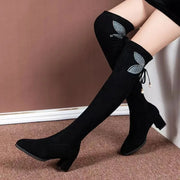 Knee High Fce Lined Slimming Long Sos Boots Flat Mid Heel Women's Over Knee Faion Boots Spring Knee Over Long Boots for Women