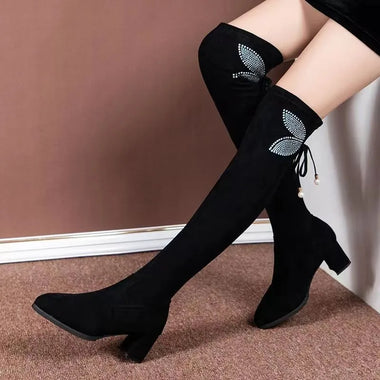 Knee High Fce Lined Slimming Long Sos Boots Flat Mid Heel Women's Over Knee Faion Boots Spring Knee Over Long Boots for Women