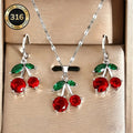 3pcs Stainless Steel Minimalist Sweet Cherry Pendant Necklace Earring Jewelry Set Elegant Women Party Banquet Daily Wear Fashion