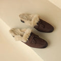 Women's Flat Slippers 2026 Autumn Winter Fashion Outdoor Warm Non Slip Plush Shoes Lightweight Comfortable Casual Half Slippers