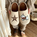 XIXITIAO Winter Japanese-style Flat Cotton Slippers Men Women Fashion Cute Puppy Soft Bedroom House Shoes Indoor Antislip Slides