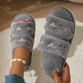 Pink Bowknot Embroidery Fluffy Fur Shoes Women Autumn Lightweight Indoor House Cotton Slippers Woman Flat Plush Floor Slippers