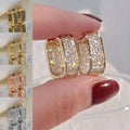 Shiny Geometric Square Earrings Elegant Korean-Style Zirconia Stud Earrings Luxury Full-Paved Women Jewelry Gift for Women